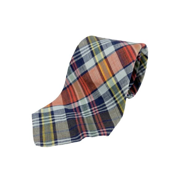 ROOSTER 70’s 80’s Assymetrical VTG Barbour’s Plaid Rainbow Cotton Tie - Picture 2 of 5